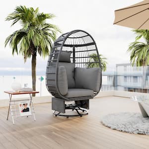 38.6 in. Gray Wicker Outdoor Egg Patio Swivel Chair with Rocking Function and Gray Cushion