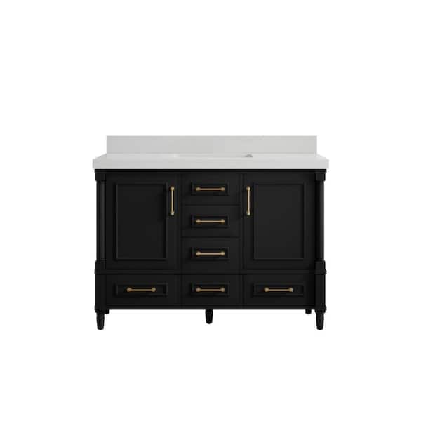 Willow Collections Hudson 48 in. W x 22 in. D x 36 in. H Bath Vanity in Black with 2 in. Carrara Quartz Top