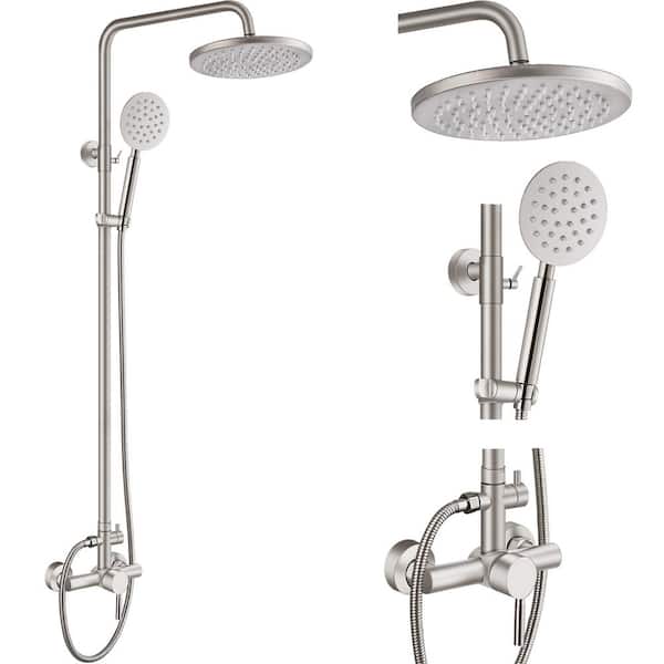 Unbranded Outdoor Shower Faucet SUS304 Shower Fixture System Wall Mount 2 Function Brushed Nickel 8 in.
