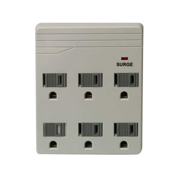 Woods Electronics 6-Outlet 750-Joule Surge Protector with Sliding Safety Covers and Surge Protection Indicator - Gray