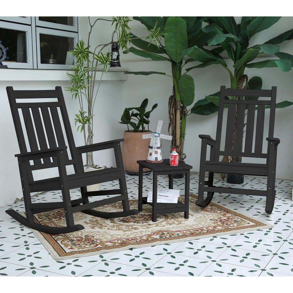 3-Piece Gray Plastic Outdoor Rocking Chair with Wood-Texture price history on PriceWatchPro