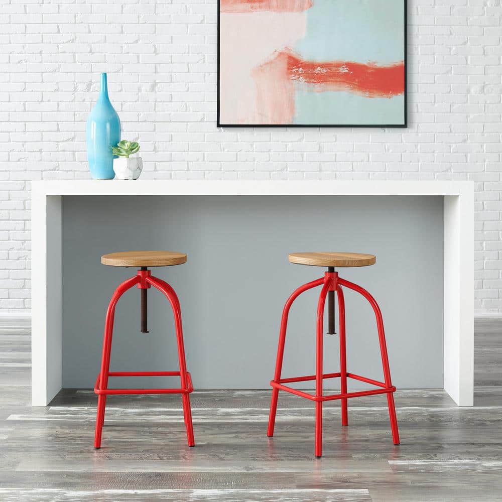 StyleWell Ruby Red Adjustable Backless Counter Stool with Wood Swivel