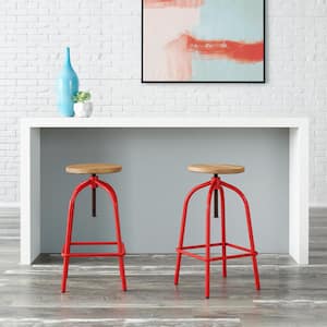 Ruby Red Adjustable Backless Counter Stool with Wood Swivel Seat