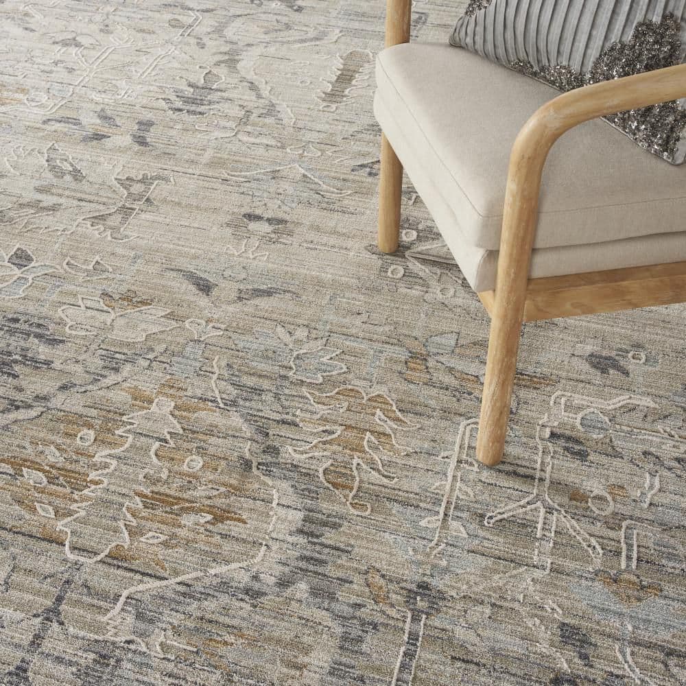 Nyle Ivory Taupe Floral Synthetic 8x10 Area Rug