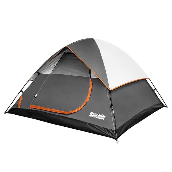 4-Person Poles Camping Tent with Carry Bag in Gray