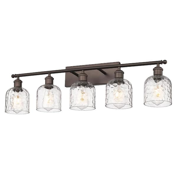 34.8 in. 5-Light Oil Rubbed Bronze Vanity Light with Hammered Glass Shade
