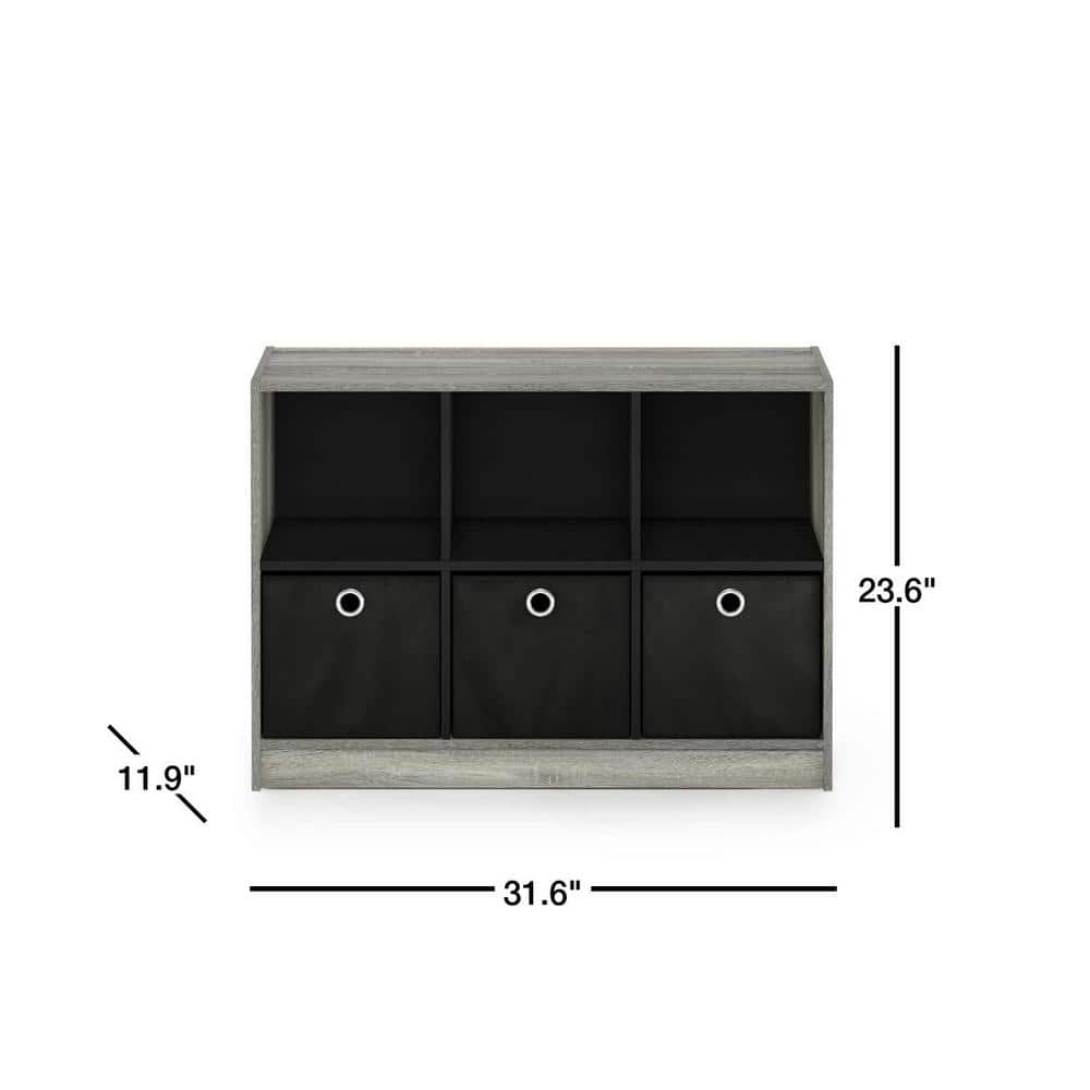 Gray Oak and Black 34" Modern Bookcase with Fabric Drawers