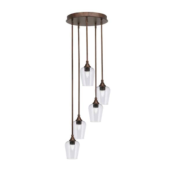 Unbranded Villa 5 Light Bronze Pendant, Cluster Pendant Light with 5 in. Clear Bubble Glass Shades, No Bulbs Included