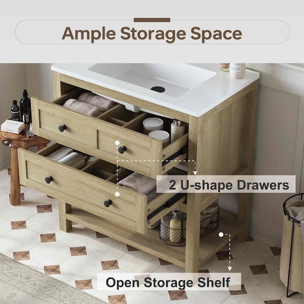 Shay 31 in. Single Sink Bath Vanity in Light Oak with White Engineered Solid Surface Top Unassembled