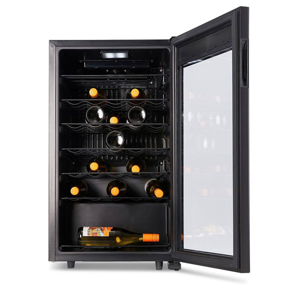 Black Tempered Glass Freestanding Wine Cooler with Interior Lighting