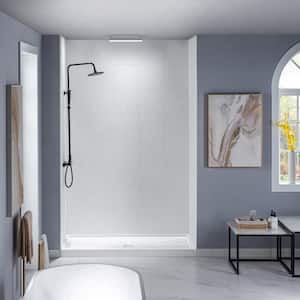 36 in. x 60 in. x 96 in. Solid Surface 3-Piece Easy Up Adhesive Alcove Shower Wall Surround in Matte White