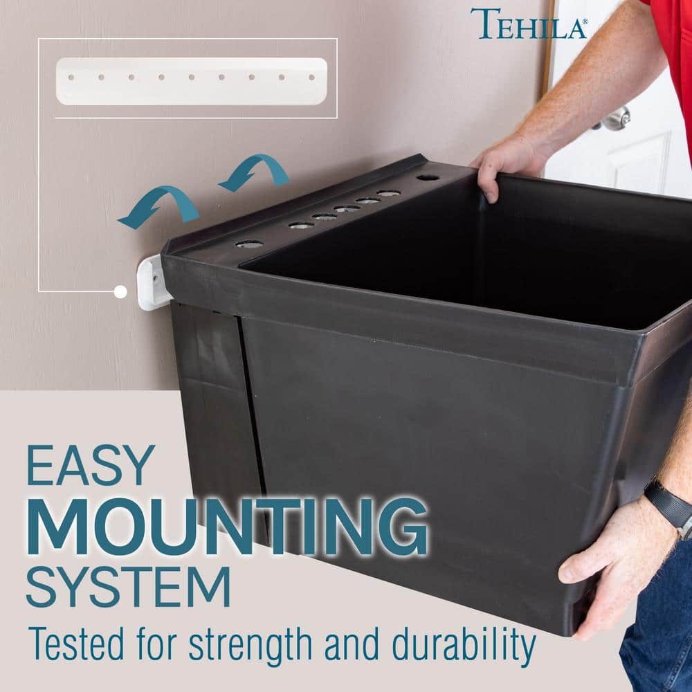Black Wall Mount Utility Sink with Drain Assembly Kit