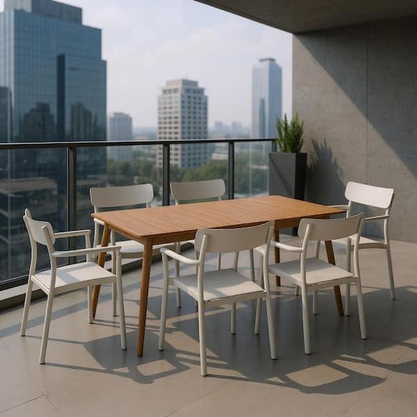 Napoli 7-PieceTeak Finish Wood 100% FSC and Aluminum Patio Dining Set