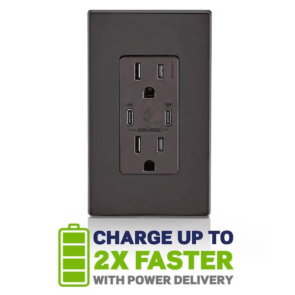 Leviton Decora 15 Amp Tamper Resistant Duplex Outlet with 30W USB