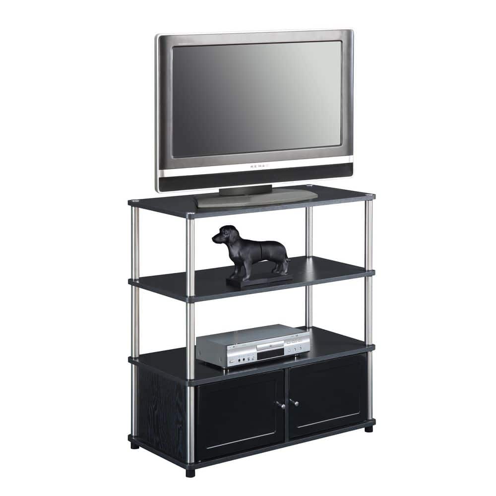 Black Particle Board Highboy TV Stand with Cabinet