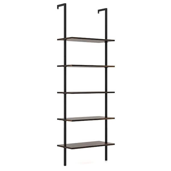 Gymax 5-Tier Brown Ladder Shelf 71 in. Height Wall-Mounted Bookshelf ...