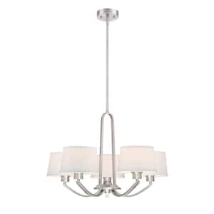 Studio 5-Light Traditional Satin Platinum Chandelier with White Fabric Shade For Dining Rooms