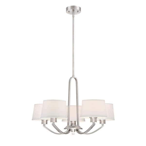 Designers Fountain Studio 5-Light Traditional Satin Platinum Chandelier with White Fabric Shade For Dining Rooms