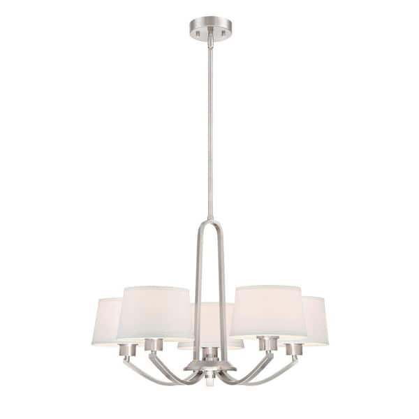 Studio 5-Light Satin Platinum Transitional Classic Chandelier for Dining Areas with No Bulbs Included