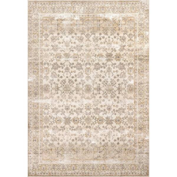 nuLOOM Deadra Vintage Floral Machine Washable Beige 8 ft. x 10 ft