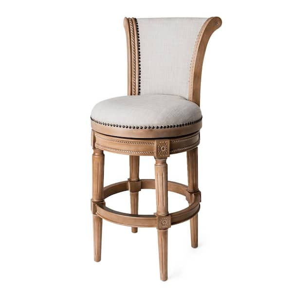 MAVEN LANE Pullman 31 in. Weathered Oak High Back Wooden Bar Stool