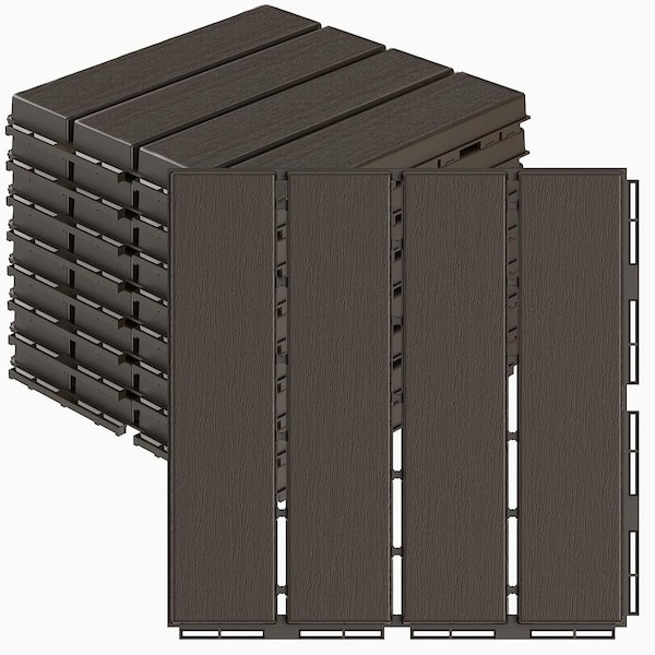Pro Space 12 in. x 12 in. Plastic Interlocking Deck Tiles Wood Grain Dark Coffee (30-Pack)