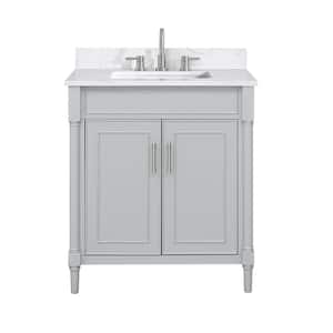 Bristol 31 in. W x 22 in. D x 35 in. H Single Sink Bath Vanity Combo in Light Gray Finish with Cala White Engineered Top