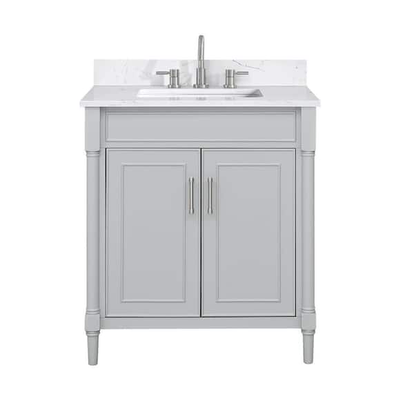 Bristol 31 in. Single Sink Light Gray Bath Vanity with Cala White Engineered Stone Top