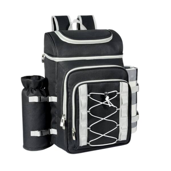 4 Person Insulated Picnic Backpack Set with Blanket, Wine Holder & Cutlery, Dark Grey