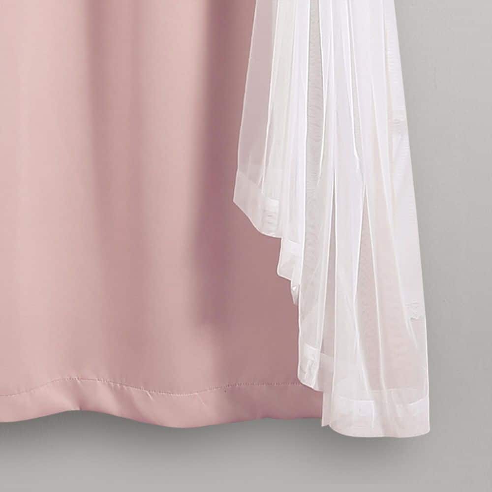 Pink Polyester Blackout Grommet Window Panels with Sheer Overlay