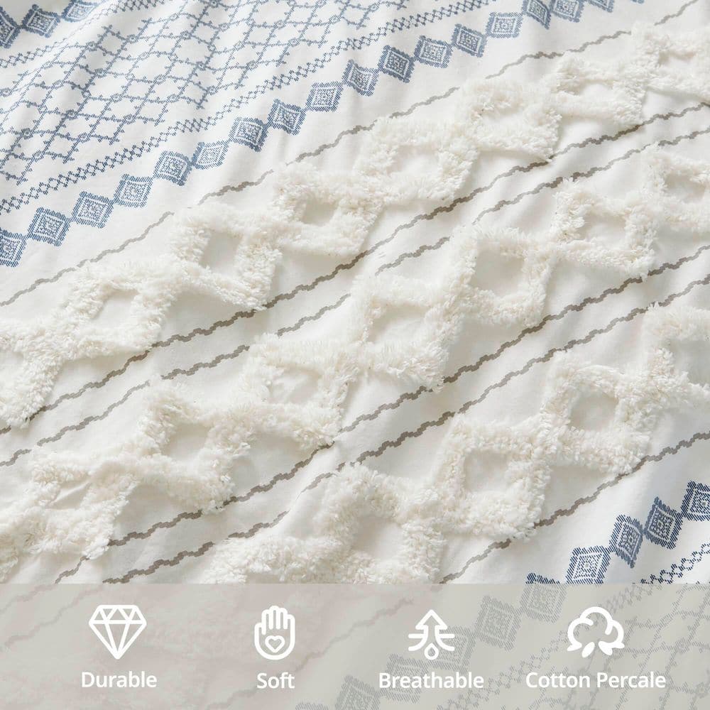 King Blue and White Cotton Comforter Set with Geometric Prints