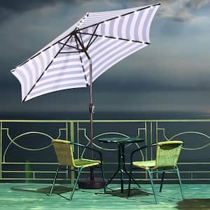 Outdoor Patio 8.7-Feet Market Table Umbrella with Push Button Tilt and Crank, Blue White Stripes with 24 LED Lights