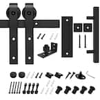 6.6 ft./79 in. Black Steel Bent Strap Sliding Barn Door Track and Hardware Kit with 12 in. Square Handle and Floor Guide