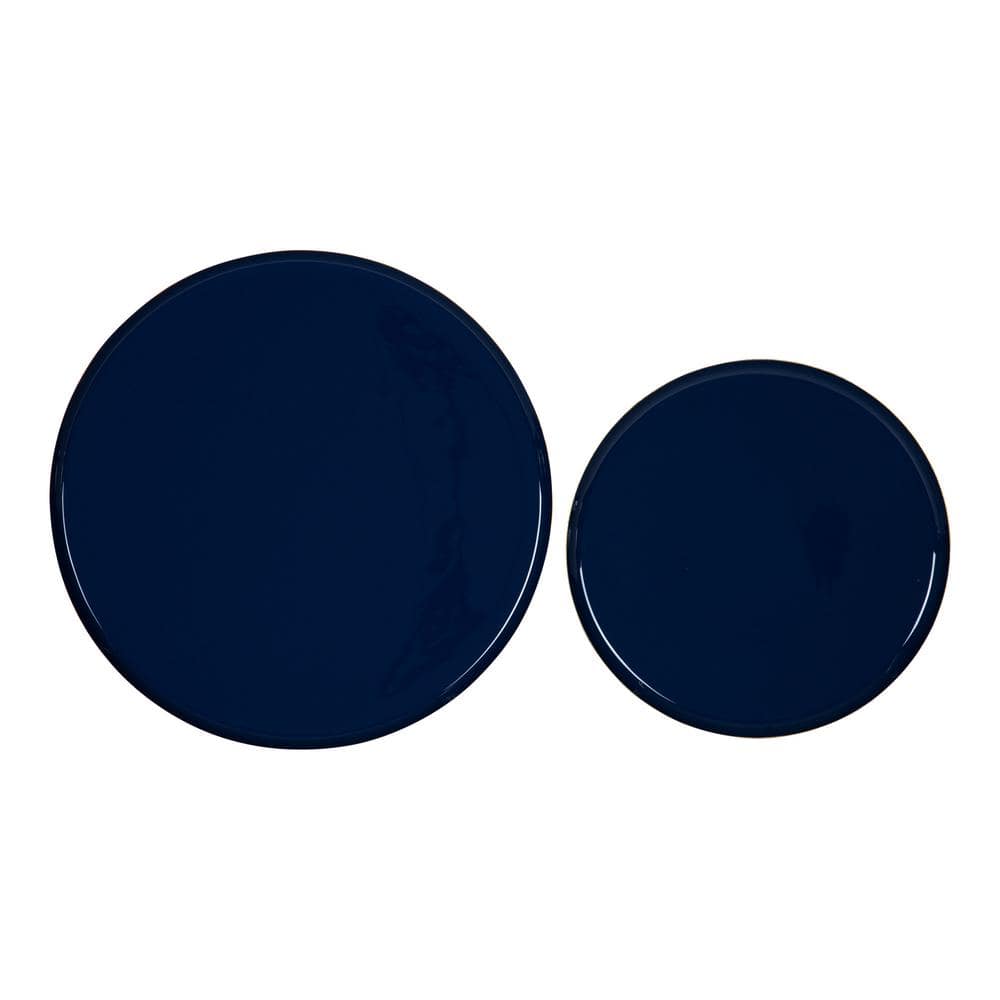 Navy Blue and Gold Round Metal Tray Set, 2 Piece