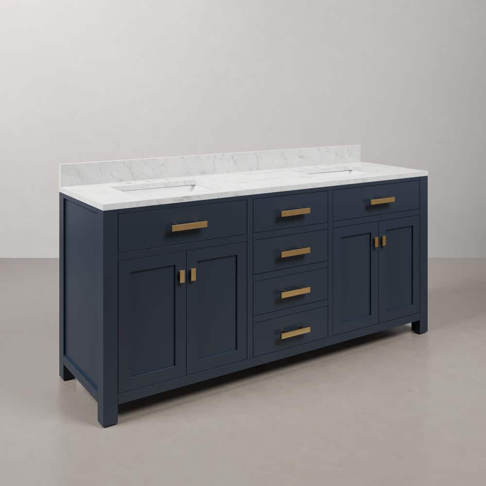 Madison 72" Monarch Blue Double Sink Vanity with Carrara Marble Top