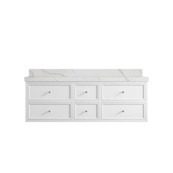 Willow Collections Roswell Floating 60 in. Double Sink Freestanding White Bath Vanity with Calacatta Laza Qt. Top Unassembled