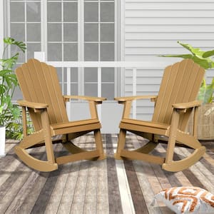 Rocky Classic Teak Color Rocking Plastic Outdoor Recycled Adirondack Chair (2-Pack)