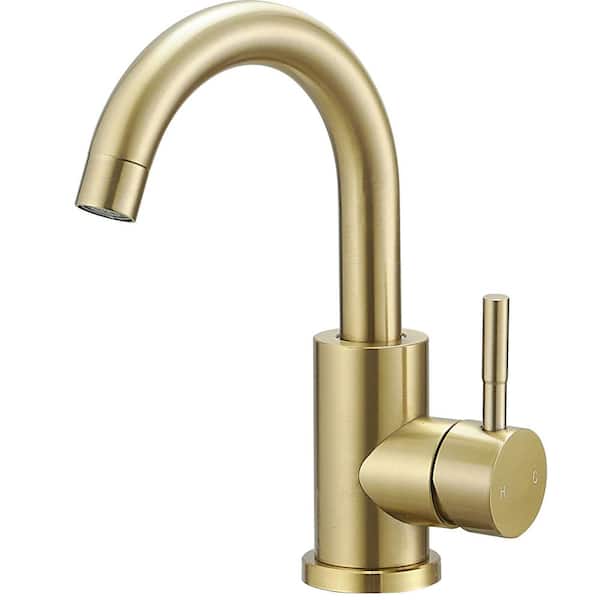 BWE Single Hole Single-Handle Mid Arc Bathroom Faucet With Swivel Spout in Brushed Gold