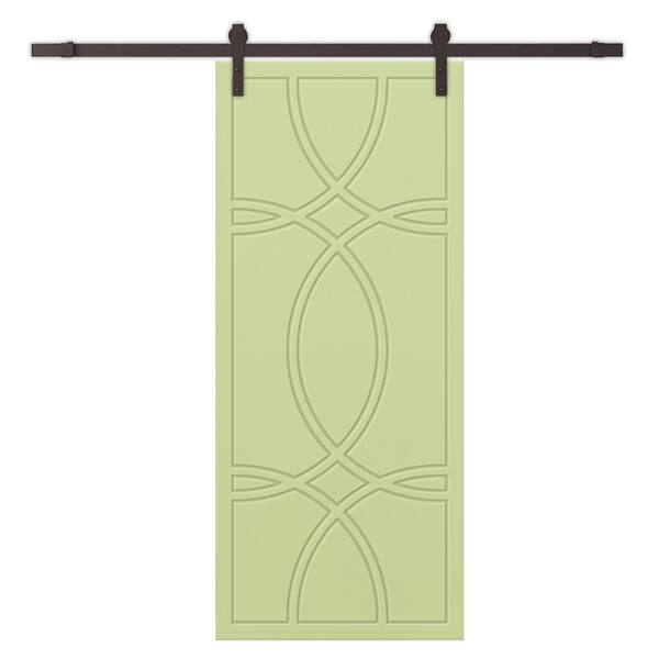 CALHOME 30 in. x 80 in. Sage Green Stained Composite MDF Paneled Interior Sliding Barn Door with Hardware Kit