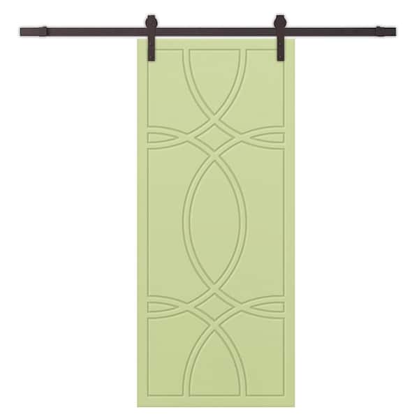 CALHOME 42 in. x 96 in. Sage Green Stained Composite MDF Paneled Interior Sliding Barn Door with Hardware Kit