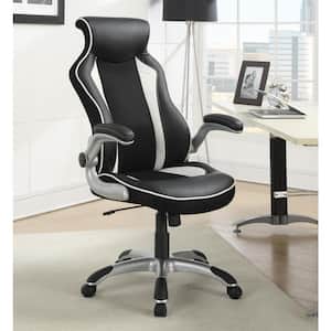 Dustin Faux Leather Adjustable Height Office Chair in Black and Silver with Arms