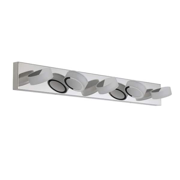 37 in. 5-Light LED Vanity Light Fixture with Chrome Finish and Acrylic Shades, Dimmable for Mirror, Shower, Bathroom