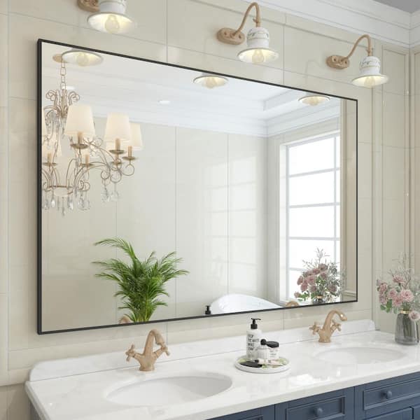 60 in. W x 40 in. H Aluminum Framed Rectangular Vanity Wall Mounted Mirror in Matte Black