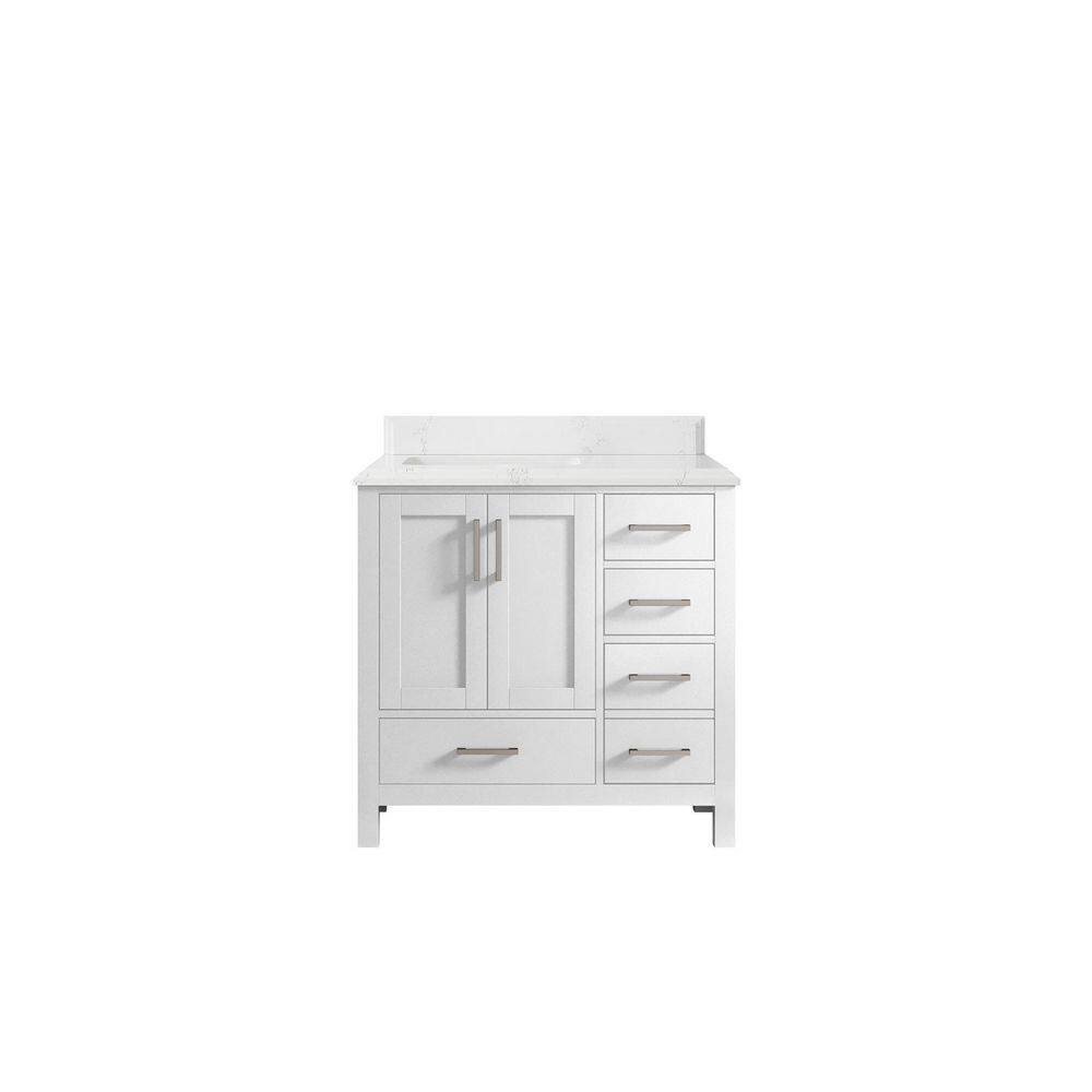 Malibu 36 in. W x 22 in. D x 36 in. H Left Offset Sink Bath Vanity in White with Cove Edge Empira Quartz Top price history on PriceWatchPro