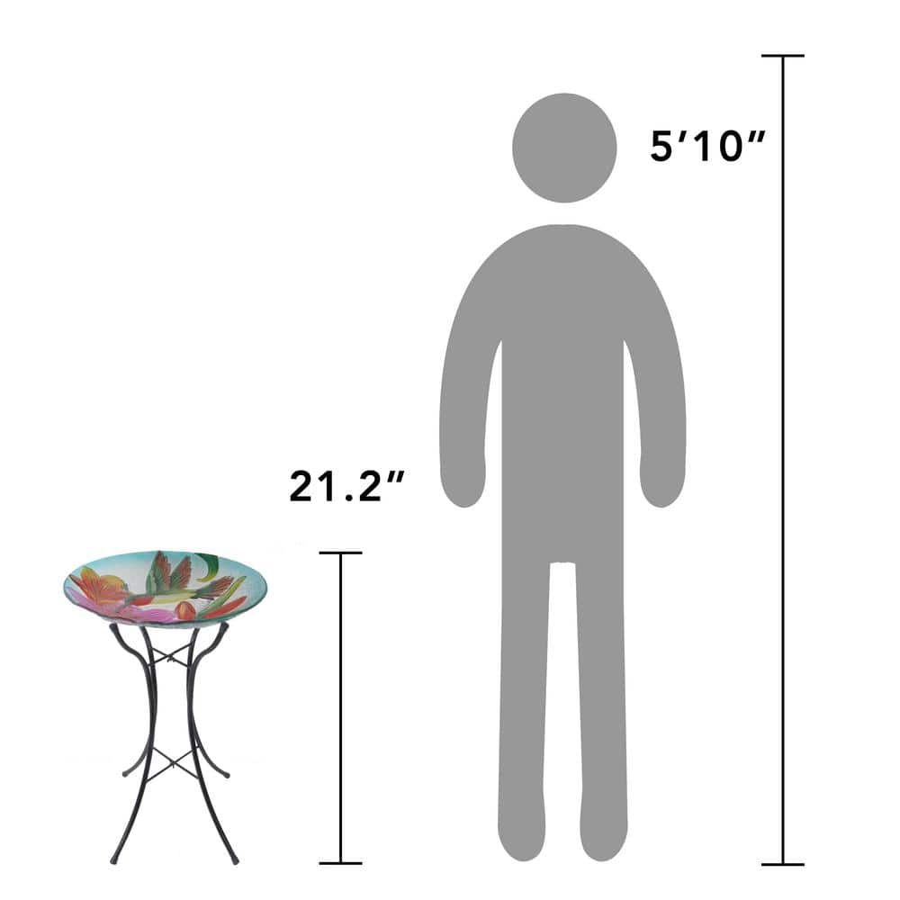 18" Multicolor Glass Hummingbird Birdbath with Metal Stand