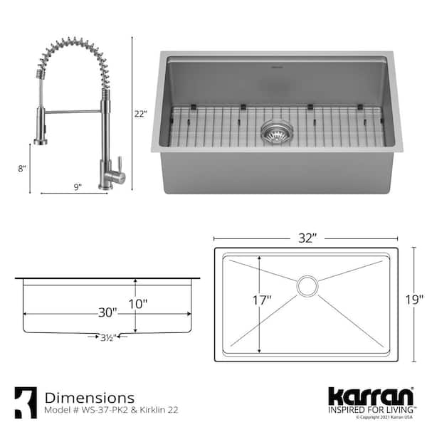 Karran All-in-One Undermount Stainless Steel 32 in. Single Bowl