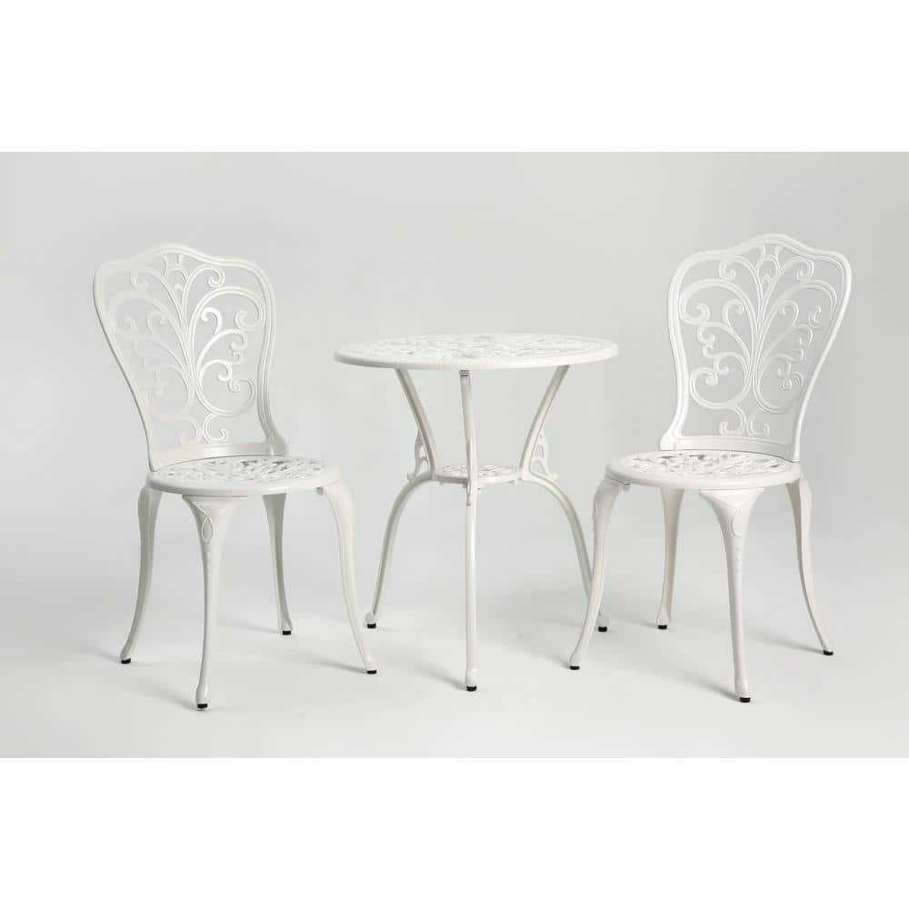 3-Pieces White Aluminum Engraving Outdoor Patio Bistro Set for Backyard, Ga