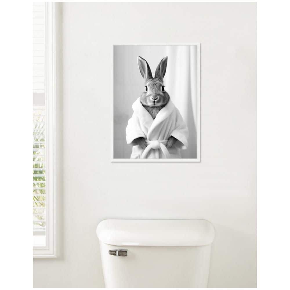 "Sylvie ""Bunny Bathroom Art Towel Robe"" by The Creative Bunch Studio White Framed Art Print 18 in. x 24 in." price history on PriceWatchPro