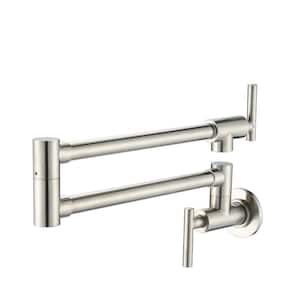 Wall Mount Double Joint Swing Arm Folding Pot Filler Kitchen Faucets in Brushed Nickel