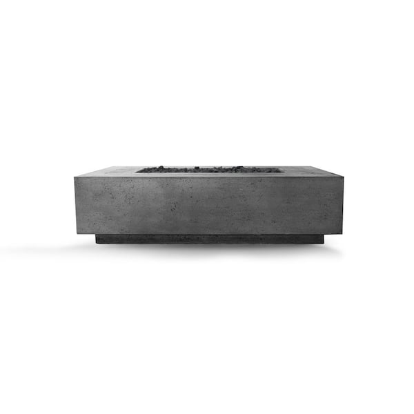 Natco Tiburon 56 in. x 16 in. Rectangle Concrete Natural Gas Fire Pit in Pewter with 27 lbs. Bag of 0.75 in. Black Lava Rocks